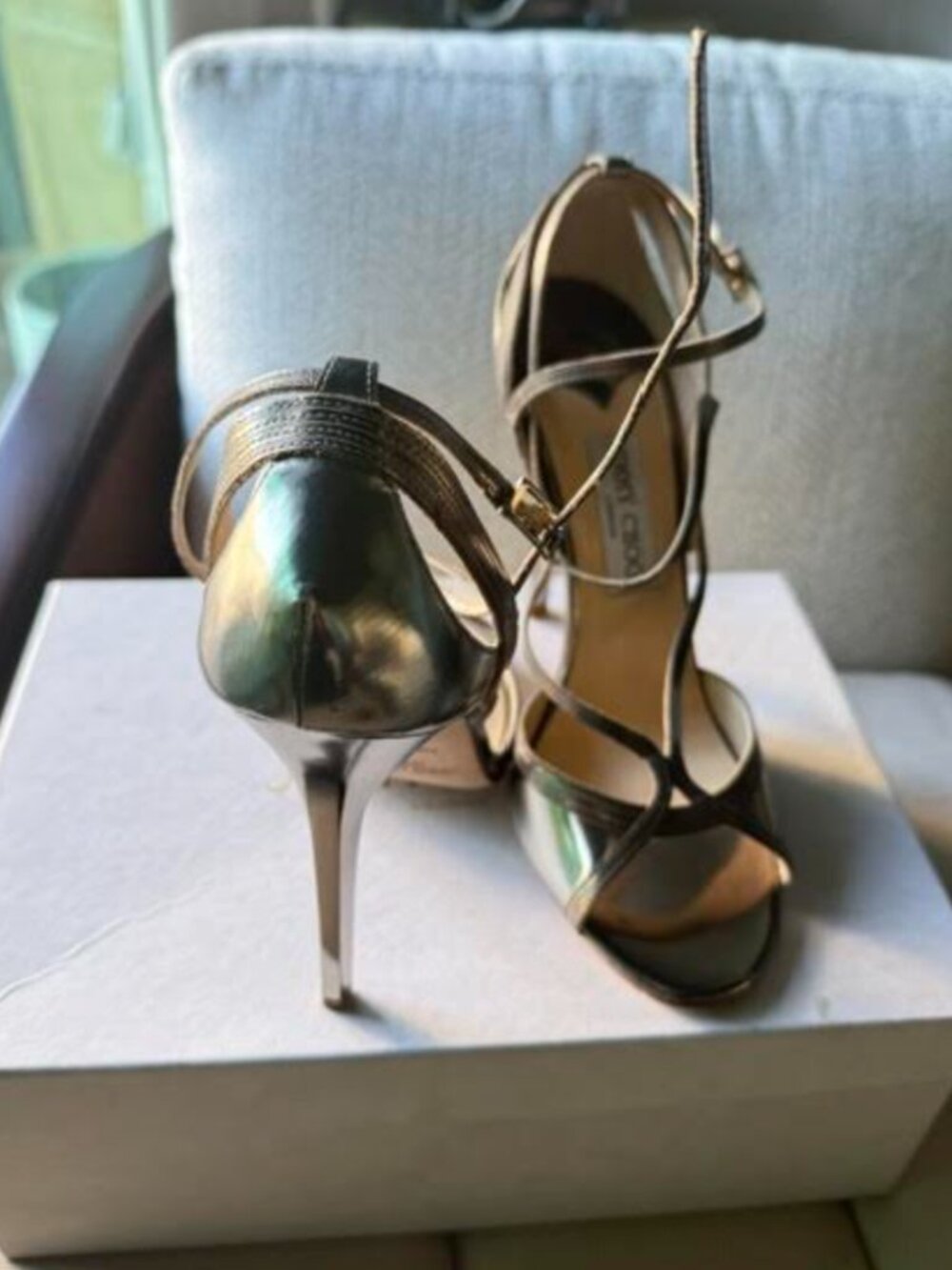 Jimmy Choo Metallic Strappy Stiletto Sandals Size 40